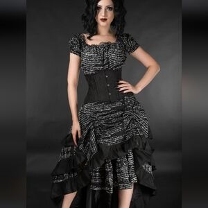 Dracula Clothing Black and White Script Print Bustle Skirt